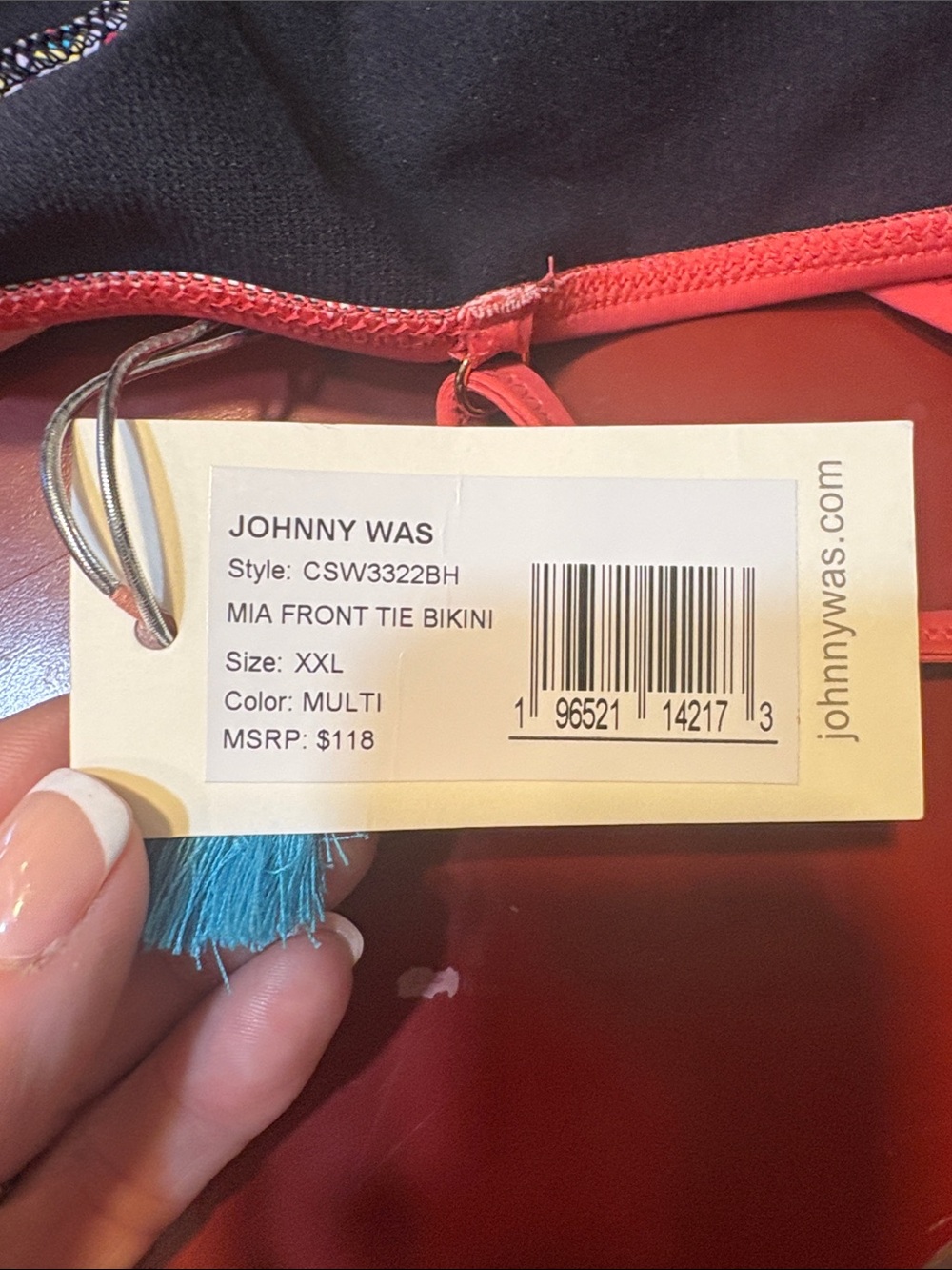 Johnny Was Navy Floral Bikini with Coral Trim - Picture 11 of 11